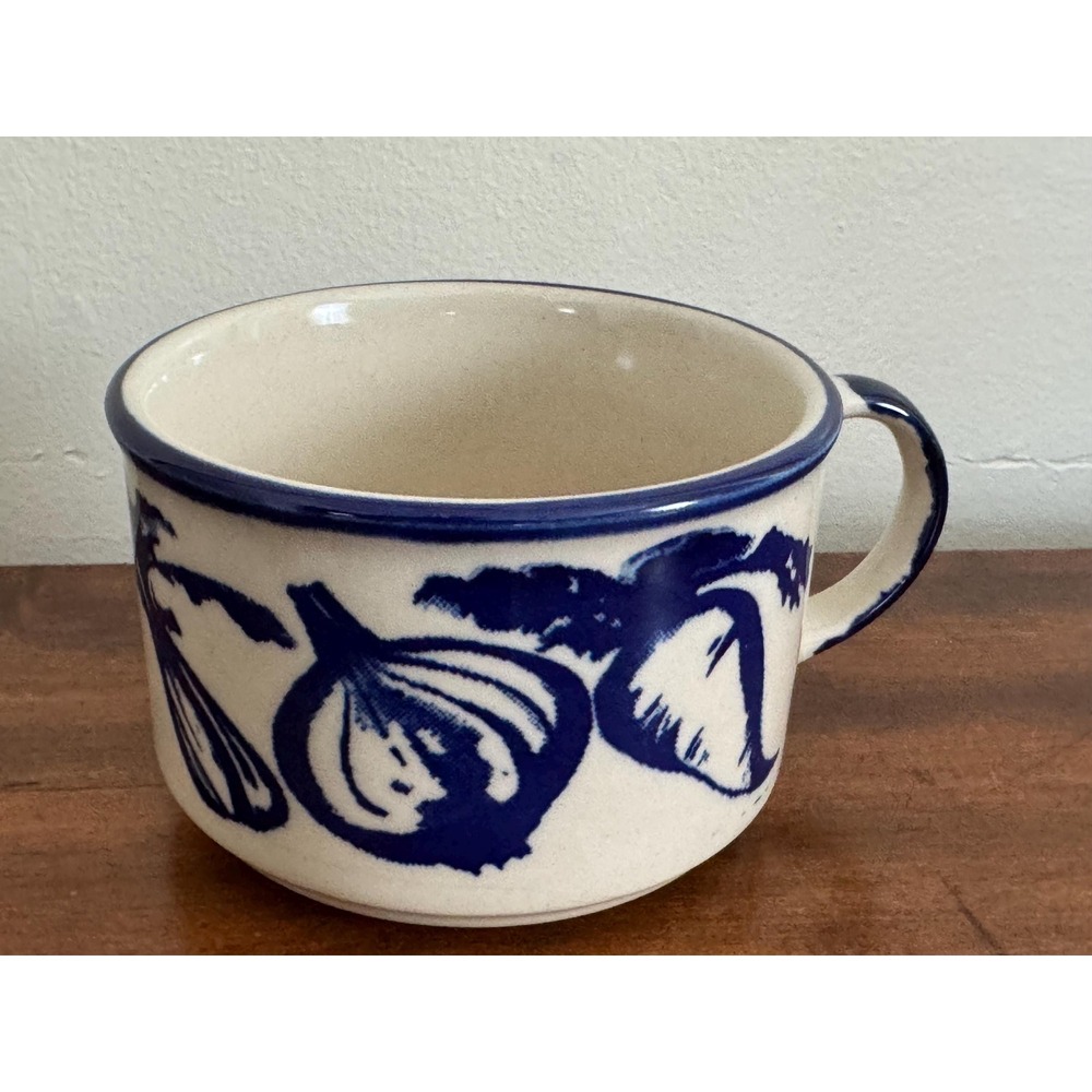 Vintage Stoneware Soup Mug with Vegetables